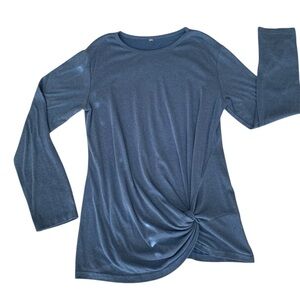 Women's Blue Twist Knot Top Long Sleeves Comfortable Pullover Size Large